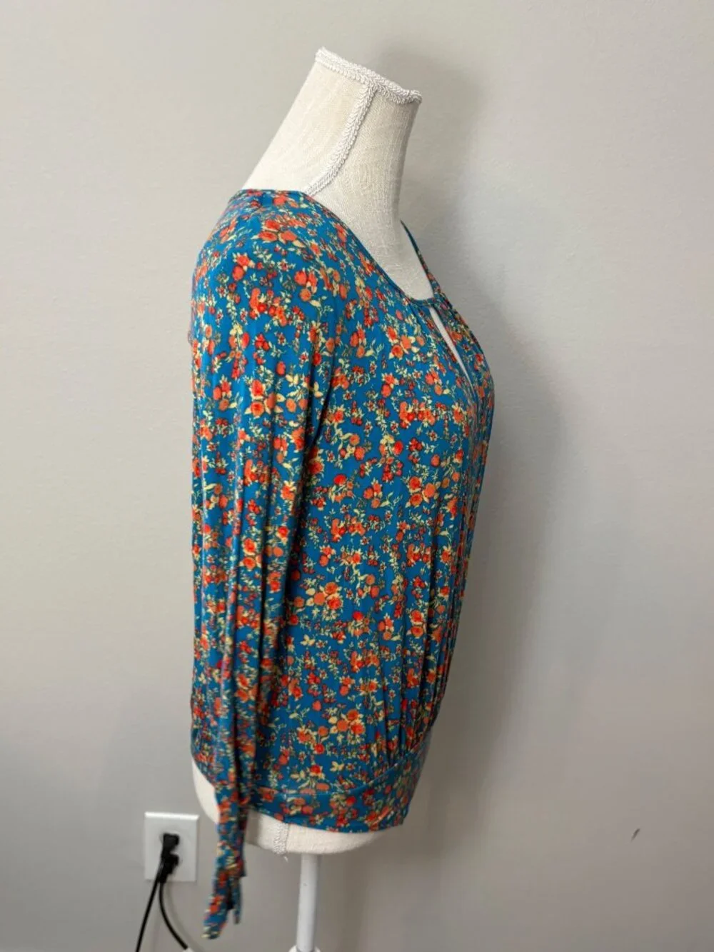 NEW Free People Kaya Turquoise Floral Keyhole Cutout Thong Bodysuit Long-Sleeve